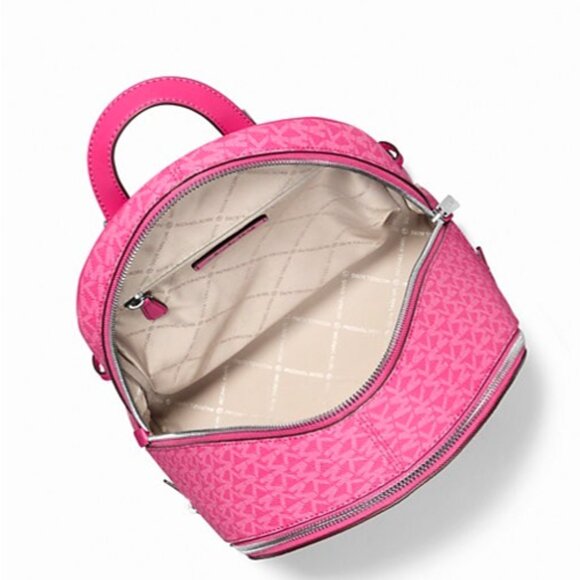 New Michael Kors Rhea Medium Signature Logo Backpack Dragon Fruit - Picture 4 of 4